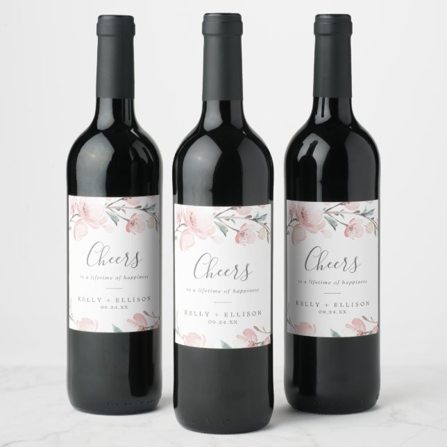 Spring Cherry Blossom Cheers Wedding Wine Labels Weinetikett (Flaschen)