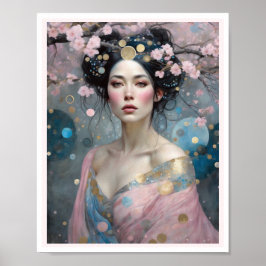 Spring Cherry Blossom Frau mit dunklem Haar Poster