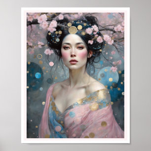 Spring Cherry Blossom Frau mit dunklem Haar Poster