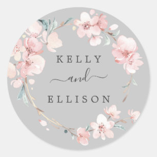 Spring Cherry Blossom Gray Wedding Umschlag Aufkle Runder Aufkleber