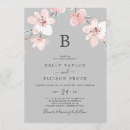 Spring Cherry Blossom | Grey Monogram Wedding Einladung