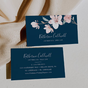 Spring Cherry Blossom Navy Business Card Visitenkarte