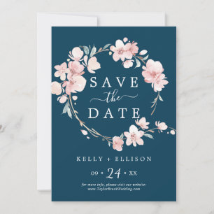 Spring Cherry Blossom   Navy Save the Date Card