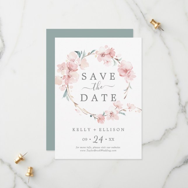 Spring Cherry Blossom Save the Date Card (Vorderseite/Rückseite Beispiel)
