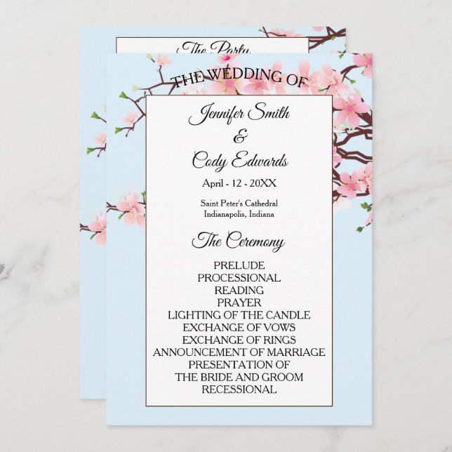 Spring Cherry blüht blauer Hochzeitsprogramm Programm (Vorne/Hinten)