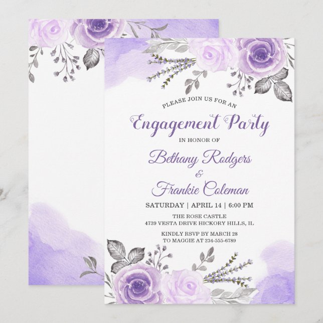 Spring Chic Pastel Purple Flowers Engagement Party Einladung (Vorne/Hinten)