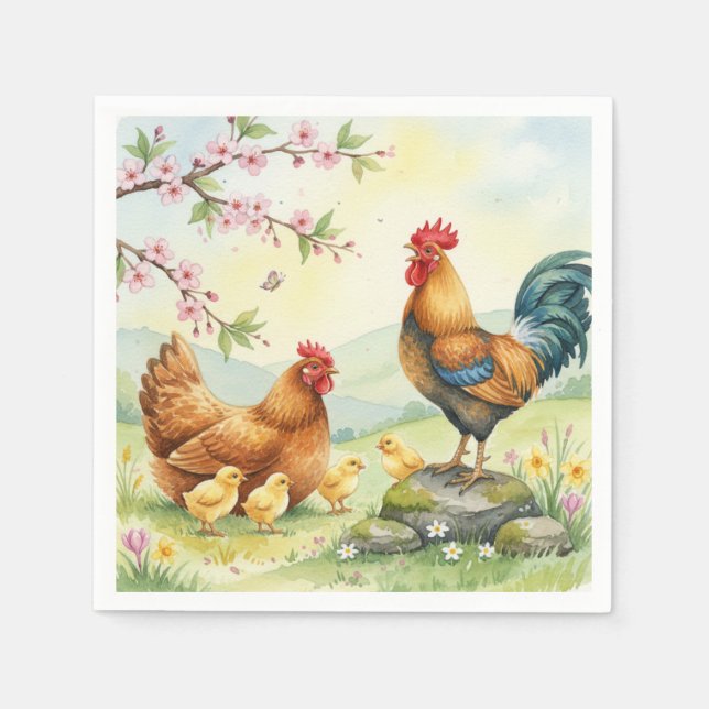 Spring chicken rooster farm country napkins serviette (Vorderseite)