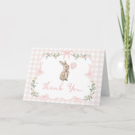 Spring Coquette Bunny Pink Gingham 1st Birthday Dankeskarte