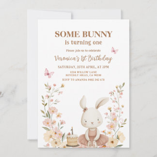 Spring Cute Bunny Rabbit 1st Birthday Einladung