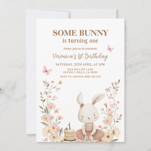 Spring Cute Bunny Rabbit 1st Birthday  Einladung (Vorderseite)