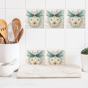 Spring dachte Whimsical Blue und Gold Dragonfly Fliese