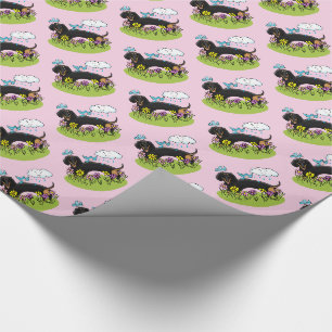 Spring Dackel Dog Dachshund (schwarz und braun) Ni Geschenkpapier