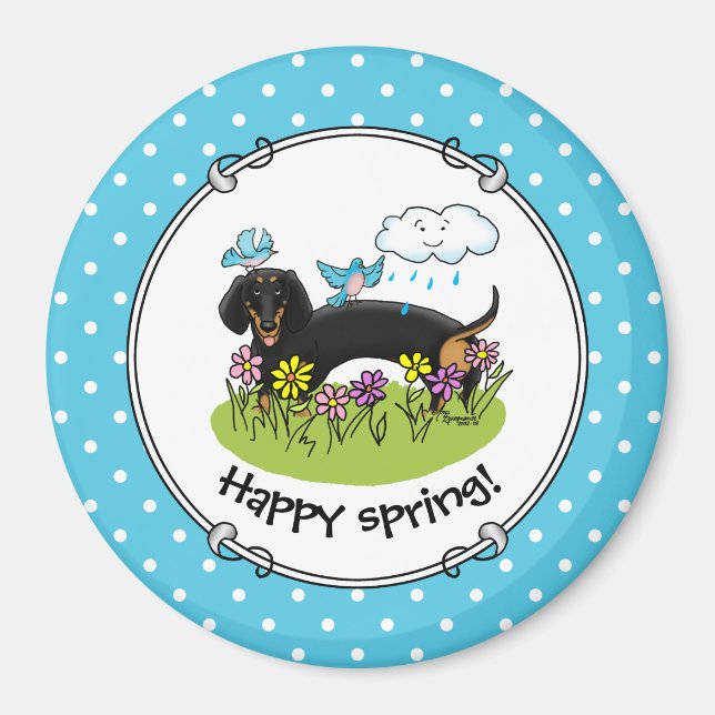 Spring Dackel Dog Dachshund (schwarz und braun) Ni Magnet (Vorne)