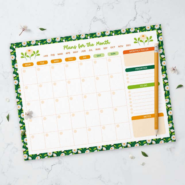 Spring Daisies & Vine Monthly Monday Start Planner Notizblock (Von Creator hochgeladen)