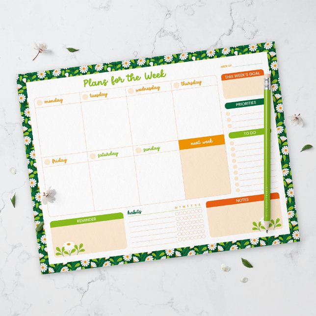 Spring Daisies & Vine Weekly Monday Start Planner Notizblock (Von Creator hochgeladen)