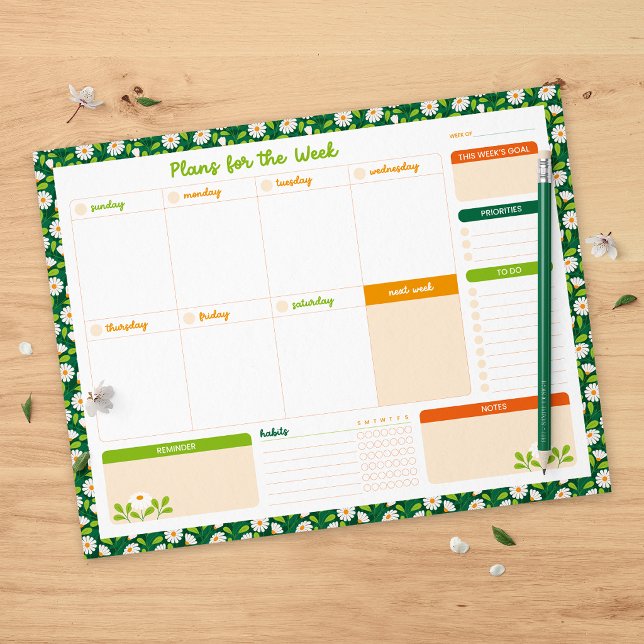 Spring Daisies & Vine Weekly Sunday Start Planner Notizblock (Von Creator hochgeladen)