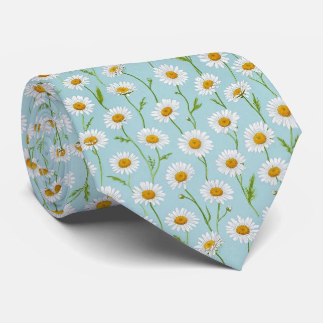 Spring Daisy Meadow Floral Pattern Krawatte (Gerollt)