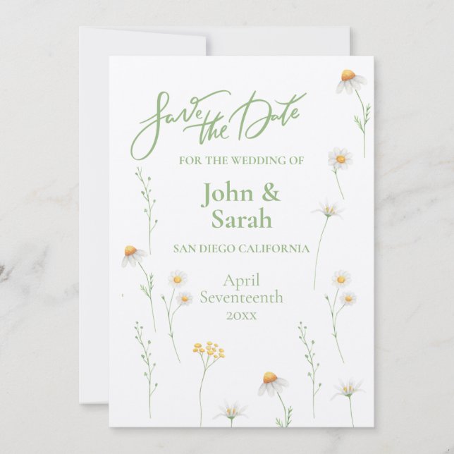 Spring Daisy Wedding Save the Date Einladung (Vorderseite)