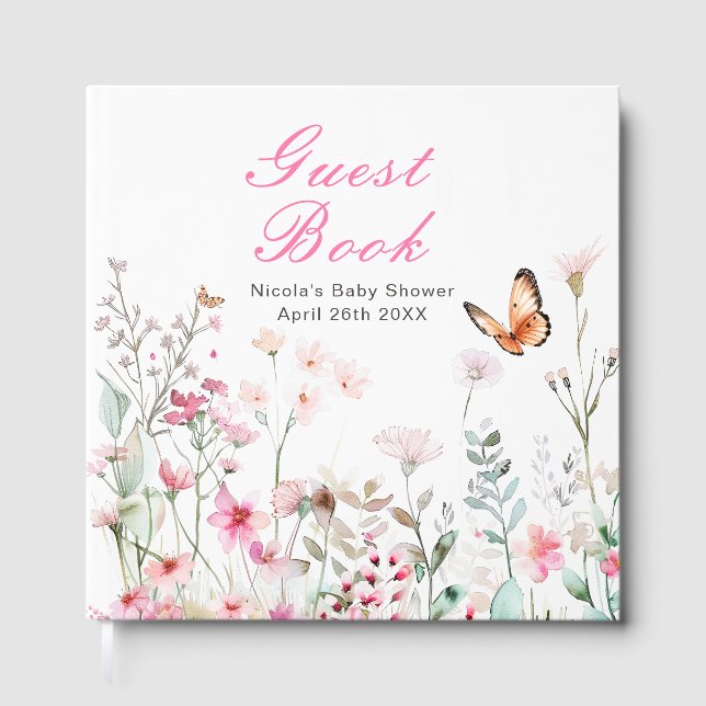 Spring Deep Pink Butterfly Floral Baby Shower Gästebuch (Vorderseite)