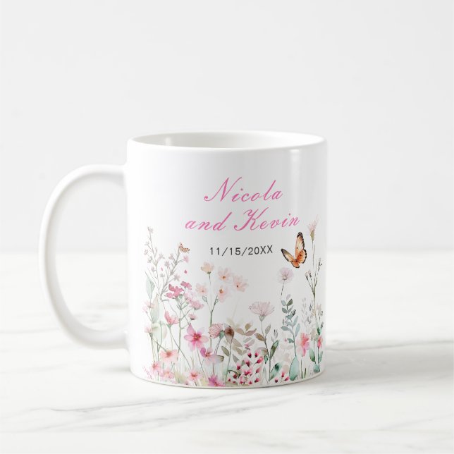 Spring Deep Pink Butterfly Floral Wedding Kaffeetasse (Links)