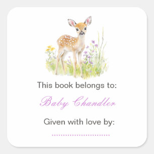 Spring Deer Baby Dusche Buchzeichen Quadratischer Aufkleber
