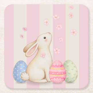 Spring Easter Bunny & Eggs Stripe Rechteckiger Pappuntersetzer