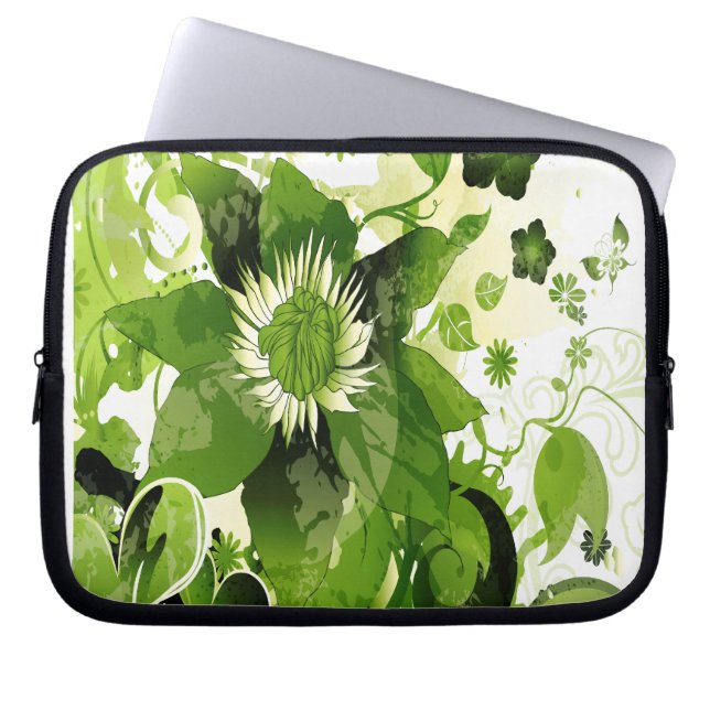 Spring Emerald Green Floral Laptopschutzhülle (Vorderseite)