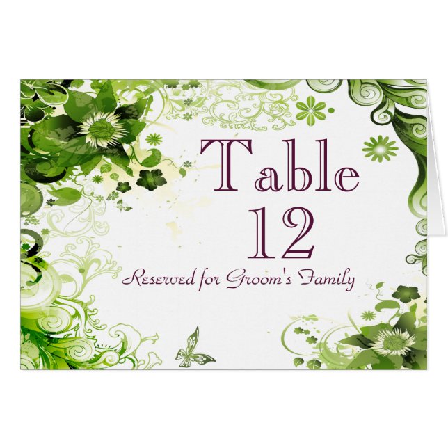 Spring Emerald Green Floral Wedding Tischnummer (Vorderseite (Horizontal))