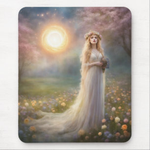 Spring Equinox Meadow Maiden Gown Fantasy Mousepad