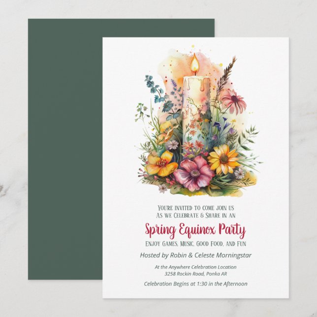 Spring Equinox Party Wildflowers & Candle Sabbat Einladung (Vorne/Hinten)