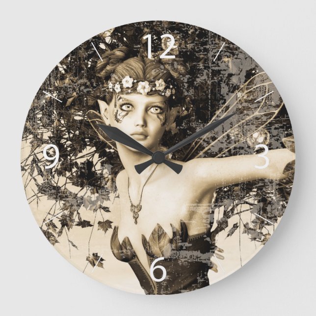Spring Fairy Vintag Große Wanduhr (Vorderseite)