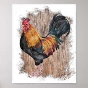 Spring Farm Rooster Watercolor Decoupage Print Poster