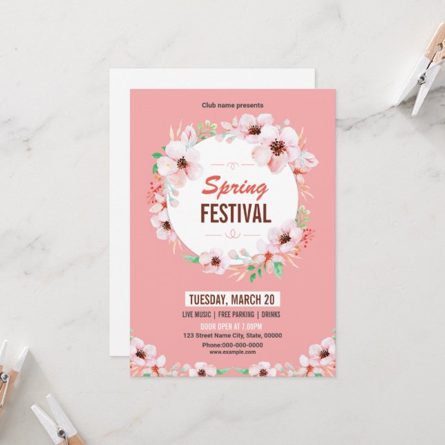 Spring Festival Invitation Flyer Template Einladung (Vorderseite/Rückseite Beispiel)