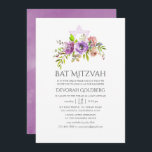 Spring Floral Bat Mitzvah Einladung<br><div class="desc">Lila und pfirsichfarbene Rose und Pfirsiche Blumenfledermaus Mitzvah Einladungen mit eleganter Handschrift Typografie.</div>