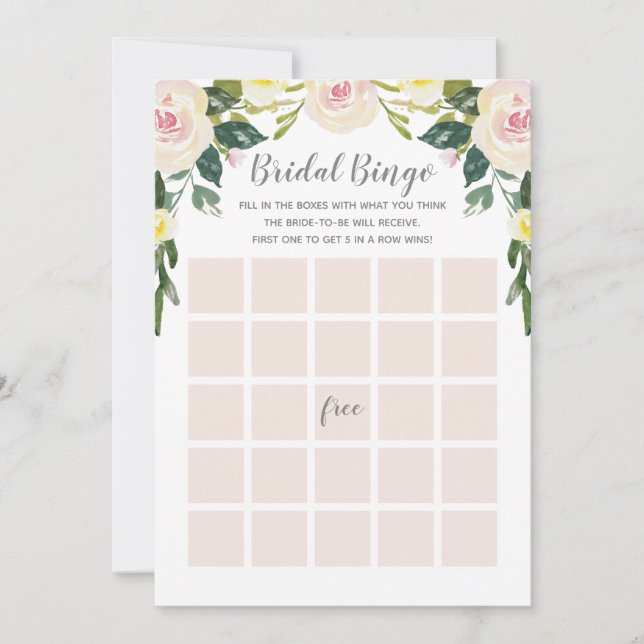 Spring Floral Blush Brautparty Bingo Game Card Einladung (Vorderseite)