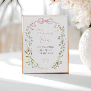 Spring Floral Bow Wreath Blume Bar Poster
