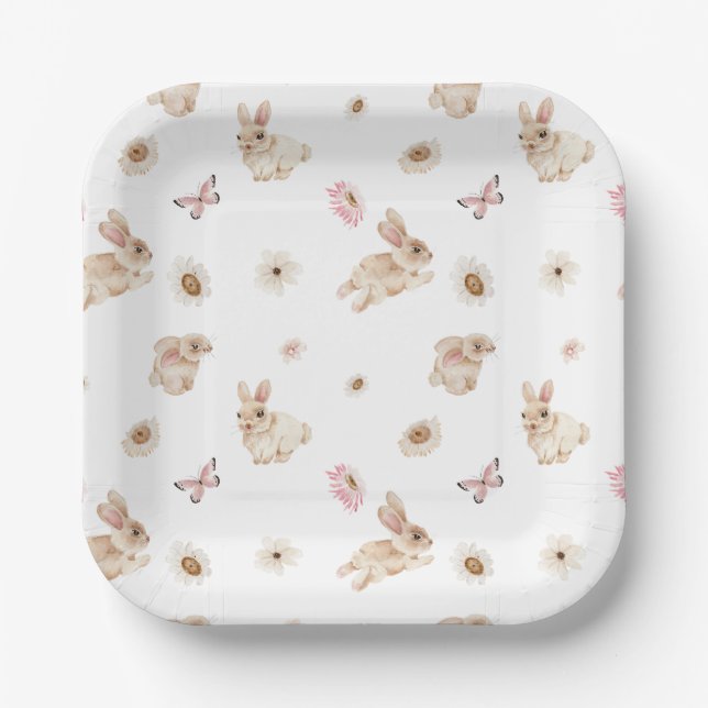 Spring Floral Easter Bunny Baby Shower Pappteller (Vorderseite)