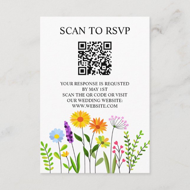 Spring Floral Elegant QR Code Wedding RSVP Begleitkarte (Vorderseite)