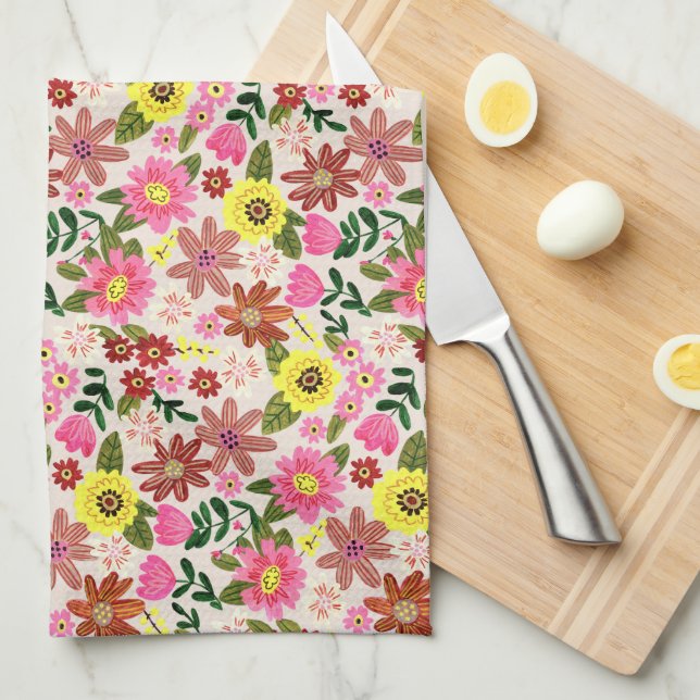 Spring Floral Garden Easter Kitchen Tea  Geschirrtuch (Viertel Falte)