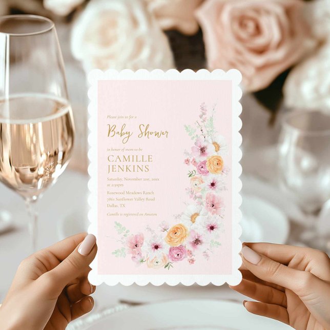 Spring Floral Garden Girl Baby Dusche Einladung (Elegant Floral Baby Shower Invitation)