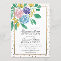Spring Floral Gold Confetti Wasserfarbe Quinceañer
