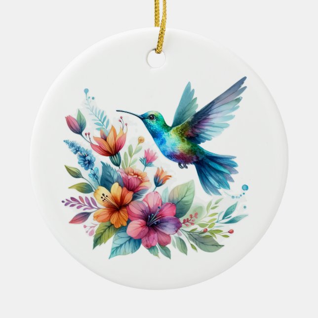 Spring Floral Hummingbird Keramik Ornament (Vorne)