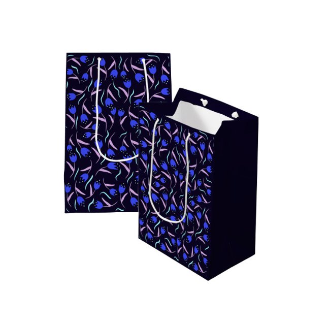 Spring Floral Pattern Dark Blue Mittlere Geschenktüte (Von Creator hochgeladen)