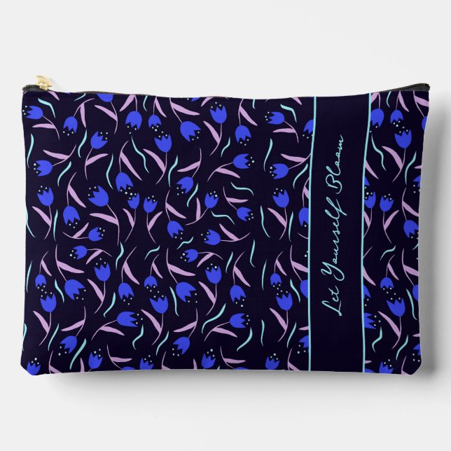 Spring Floral Pattern on Dark Blue Background Zubehörtasche (Vorderseite)