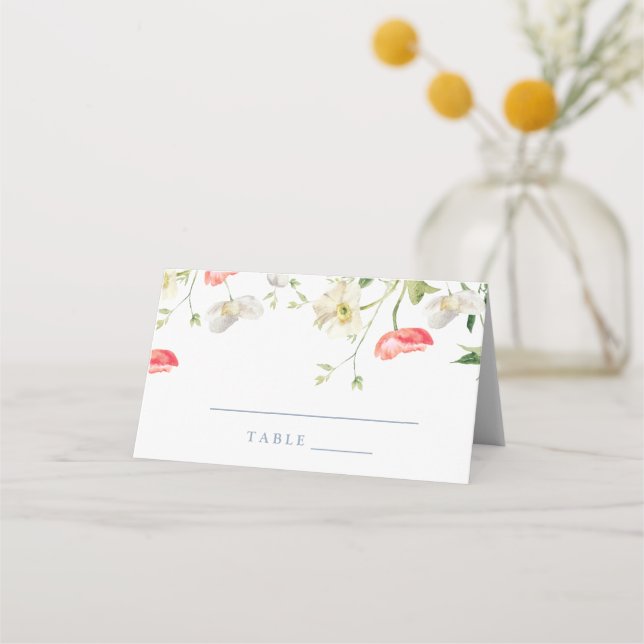Spring Floral Peony Wedding Escort Card Platzkarte (Vorderseite)