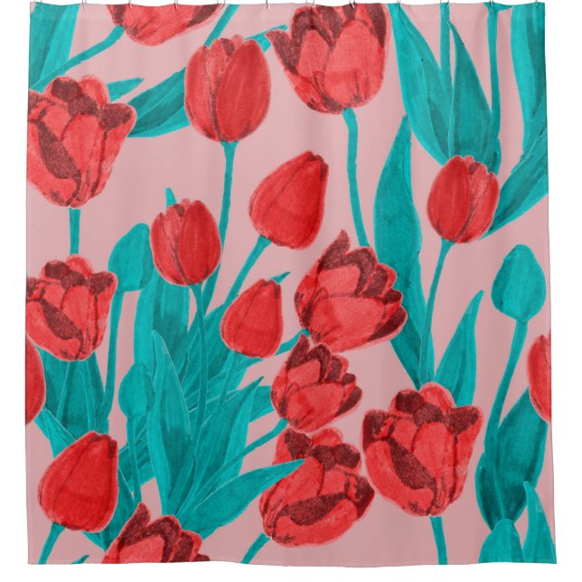 Spring floral seamless pattern with hand drawn tul duschvorhang (Vorderseite)