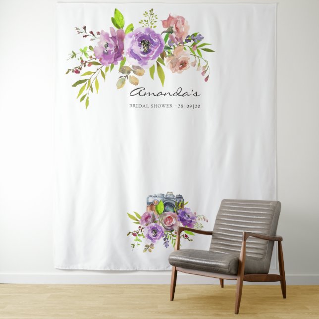 Spring Floral Watercolor Brautparty Foto Stand Wandteppich (Beispiel)