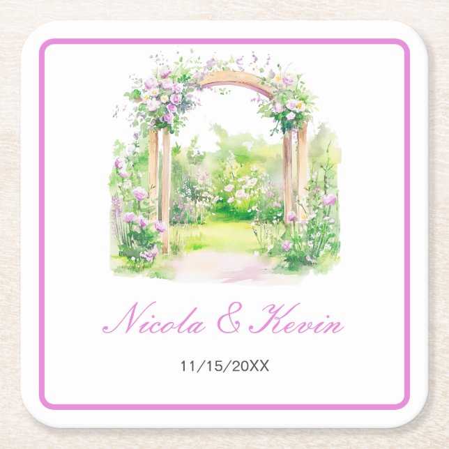 Spring Floral Wedding Arch Rechteckiger Pappuntersetzer (Vorderseite)