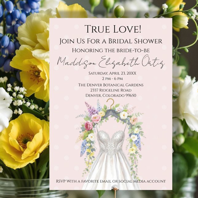 Spring Floral Wedding Dress Bridal Shower Invite Einladung (Celebrate the bride-to-be with this elegant spring floral bridal shower design. )