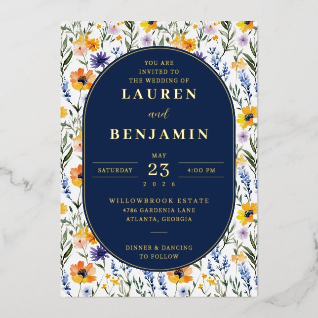 Spring Floral Wedding Folieneinladung (Vorderseite)